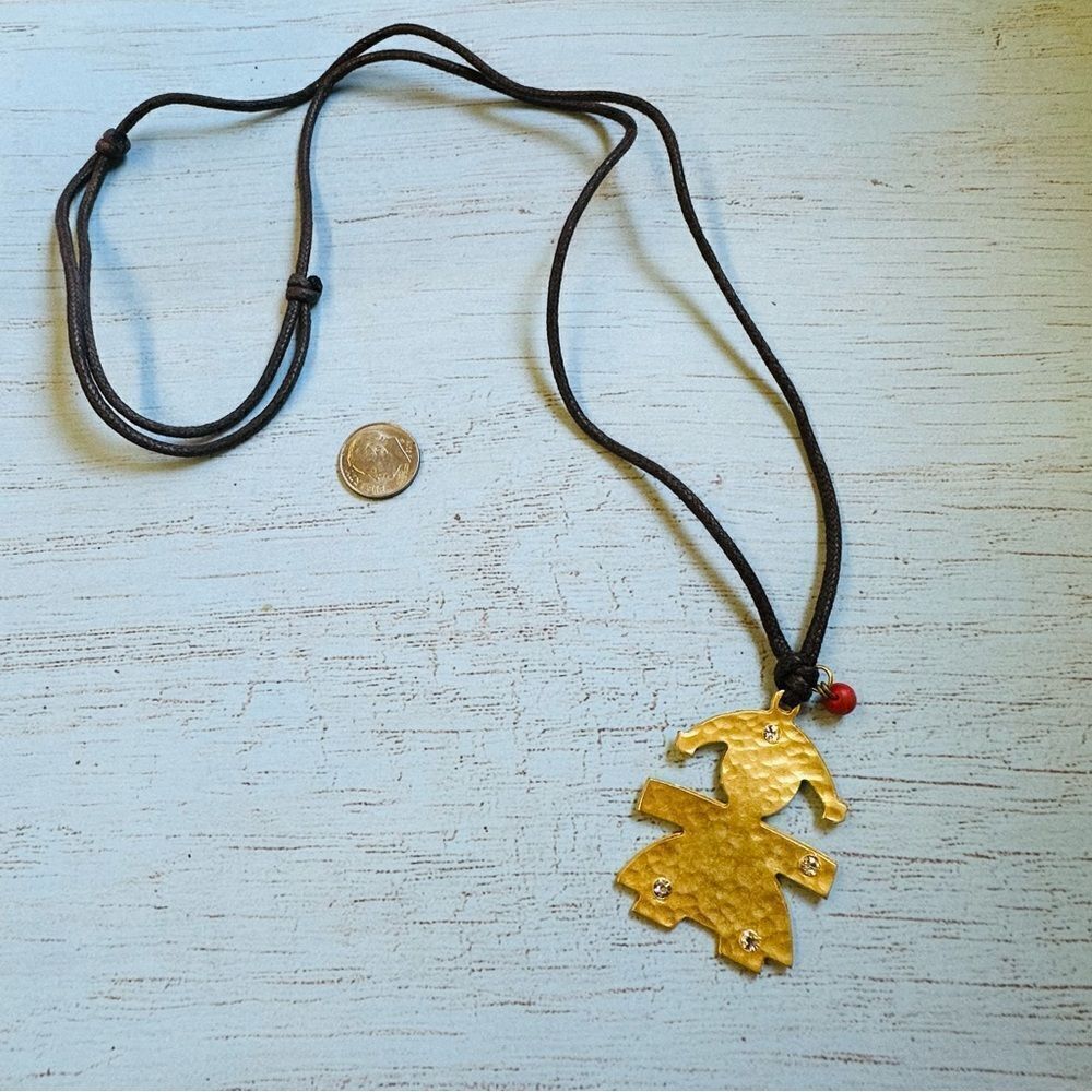 Hammered‎ Brass Crystal Girl Necklace